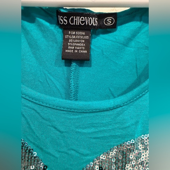 Miss Chievous Teal Sequin Heart Long Sleeve Top - Picture 2 of 6